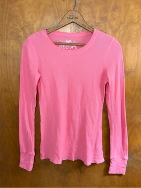 Delia's Y2K Pink Ribbed Henley Long Sleeve Fitted Top Bella Swan Mcbling Bratz